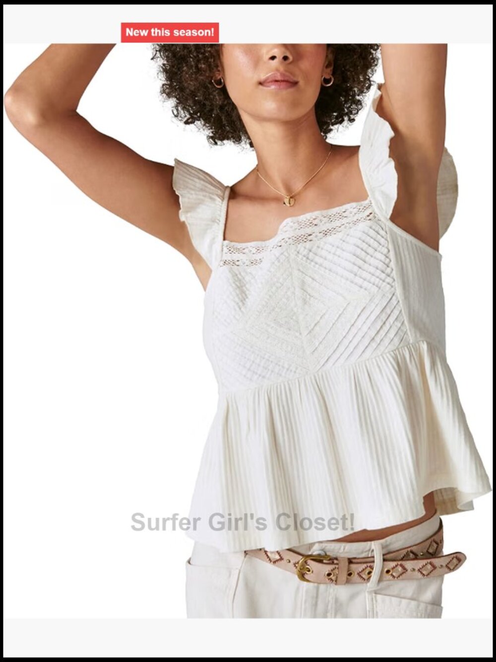 Lucky Brand Textured Yoke Peplum Tank Top Cotton Short Sleeve Square Neck
